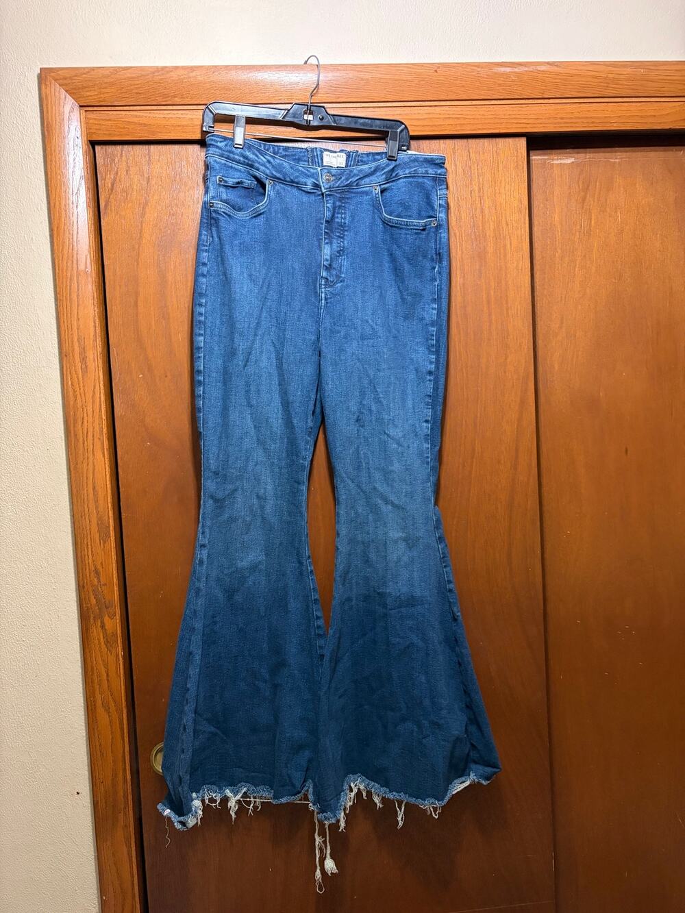 Free People We The Free CRVY Lace Up Flare Jeans High Rise Raw Hem Sz 33 New